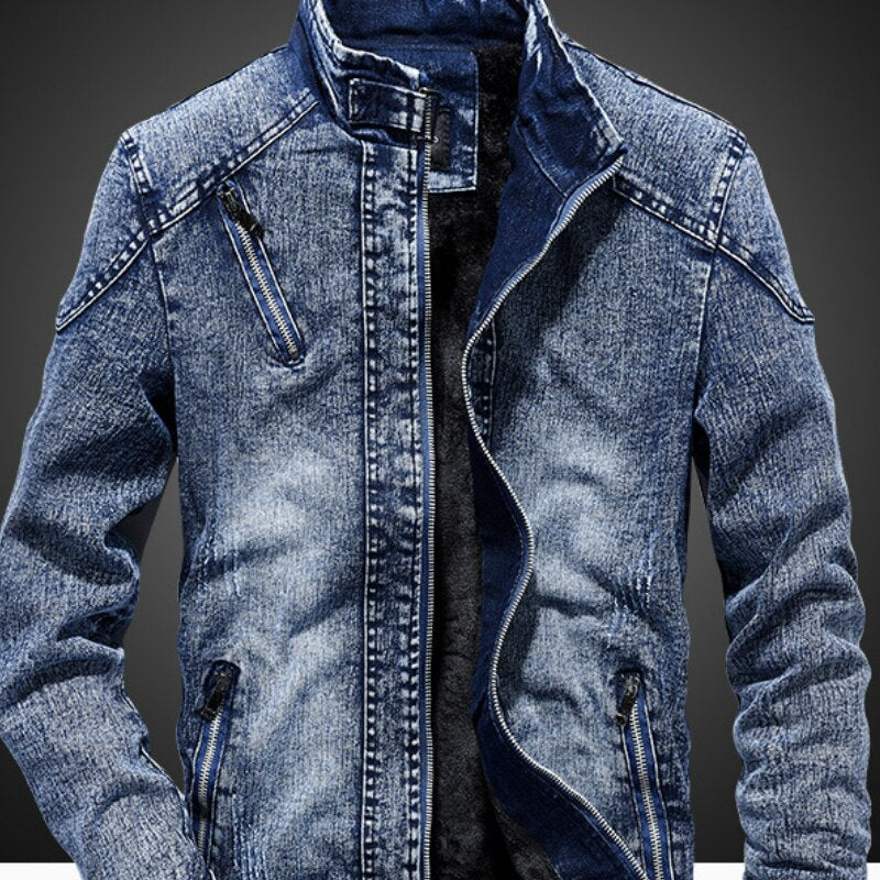 New Vintage Mens Denim Jacket Solid Casual Mens Jeans Coat Fashion Stand Clothes for Men Black Blue Bomber Jacket Men Stand