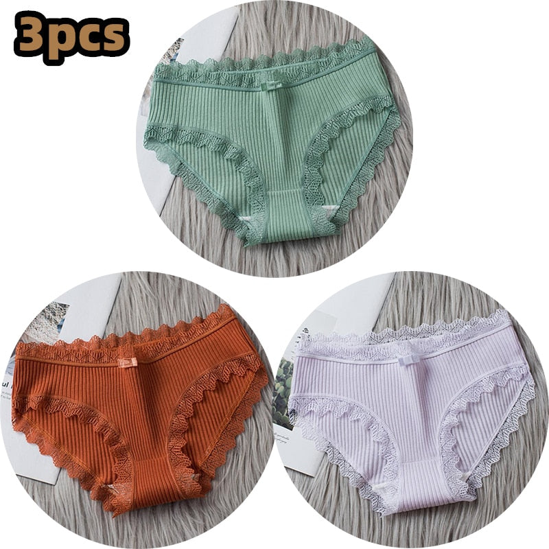 3PCS/lot Cotton Panties Women Comfortable Underwears Sexy Middle-Waisted Underpants Female Lingerie Big Size Ladies Briefs