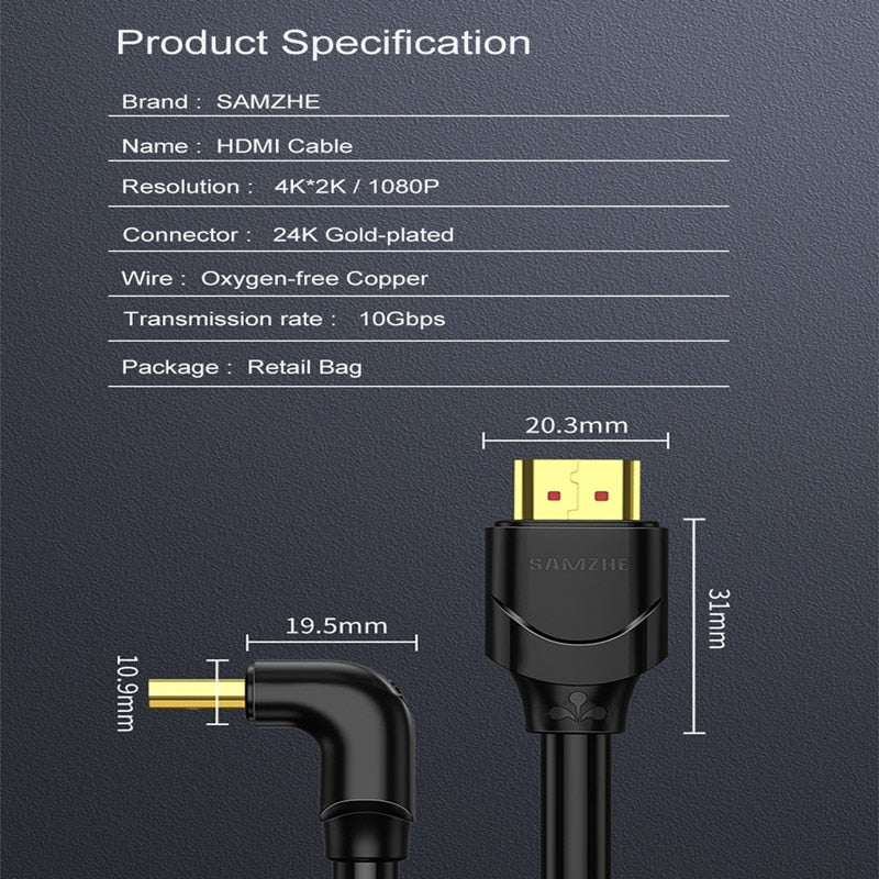 4K HDMI-Compatible 2.0 Cable 90/270 Degree Angle 2K*4K 1080P 3D for Labtop PC TV Box PS4 Video Audio Cable HDMI-Compatible 2.0