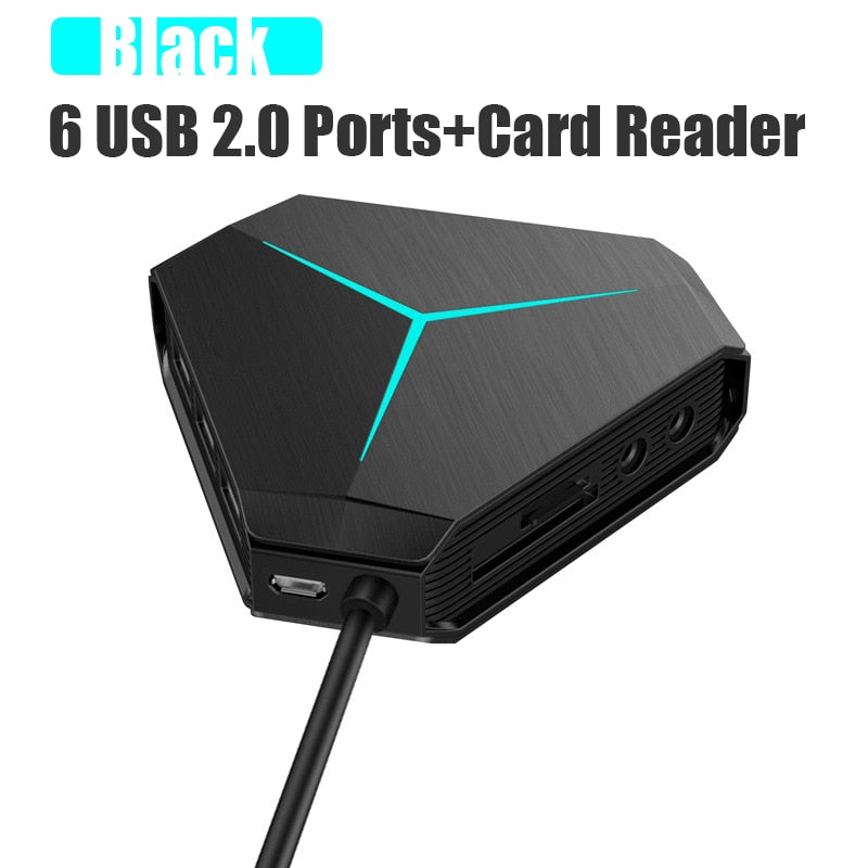 6 Ports USB 2.0 Hub USB Splitter High Speed TF SD Card Reader with eaphone microphone interface For PC Computer Accessories