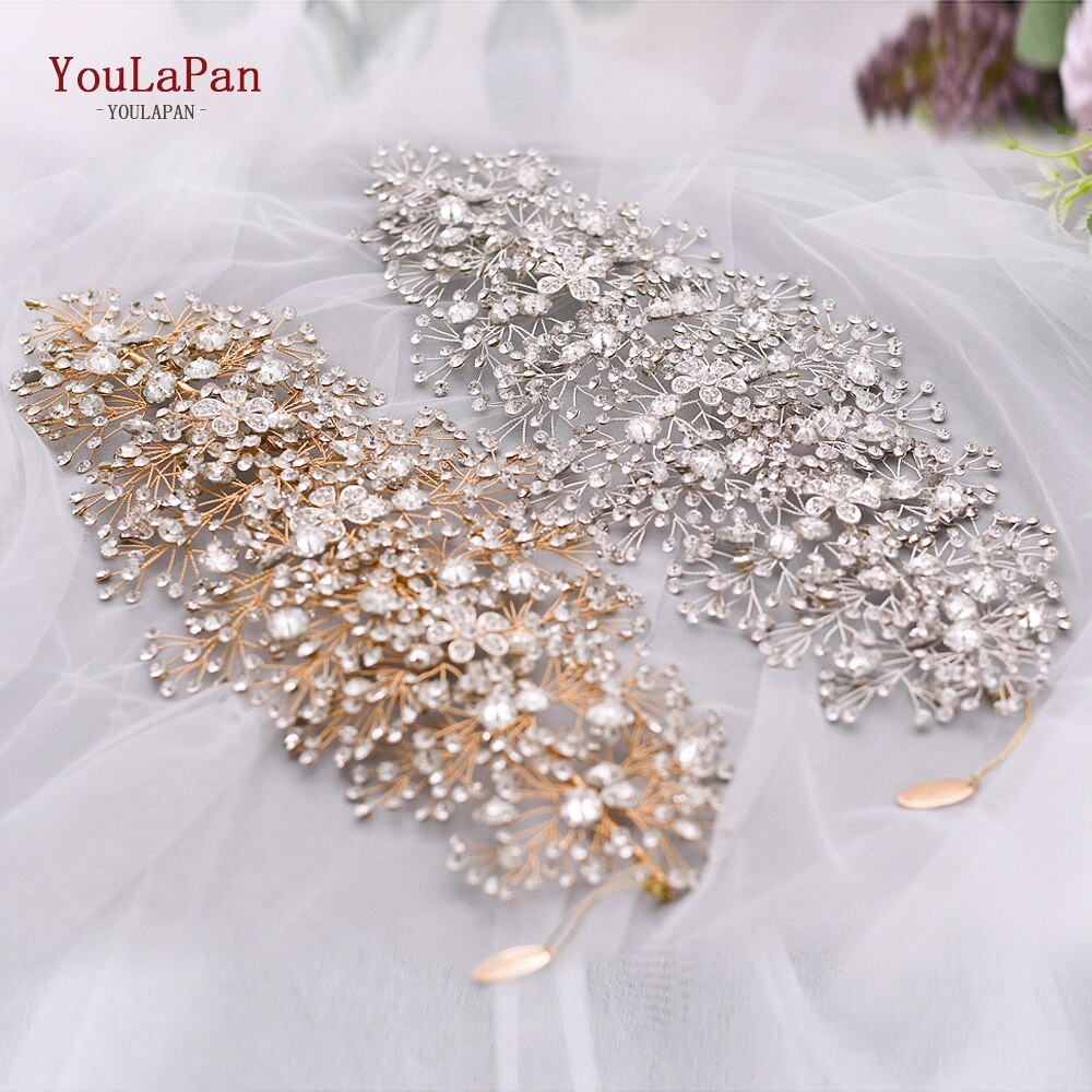 YouLaPan HP240 Golden Bride Hair Accessories Crystal Wedding Hair Jewelry Fascinator for Wedding Rhinestone Wedding Tiara