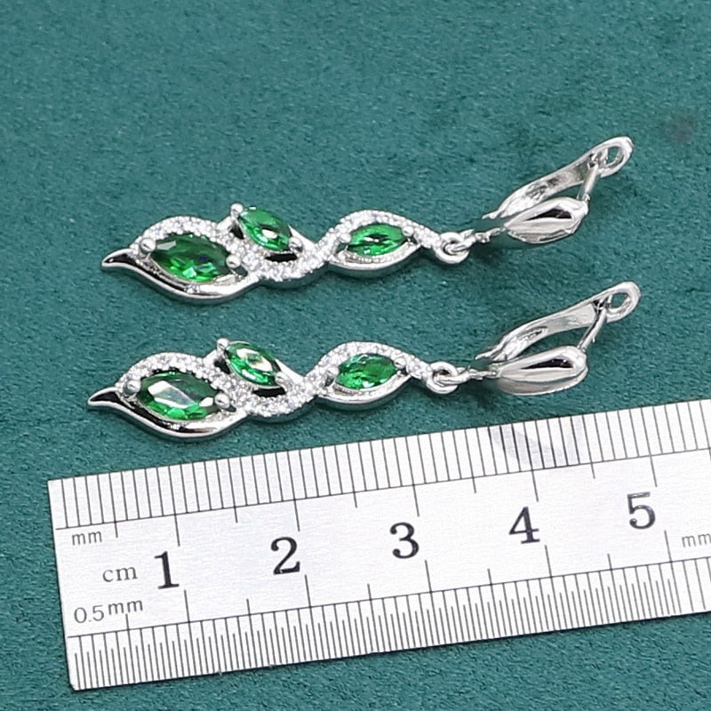 Marquise Green Emerald 925 Sterling Silver Jewelry set for Women Bracelet Earrings Necklace pendant Ring