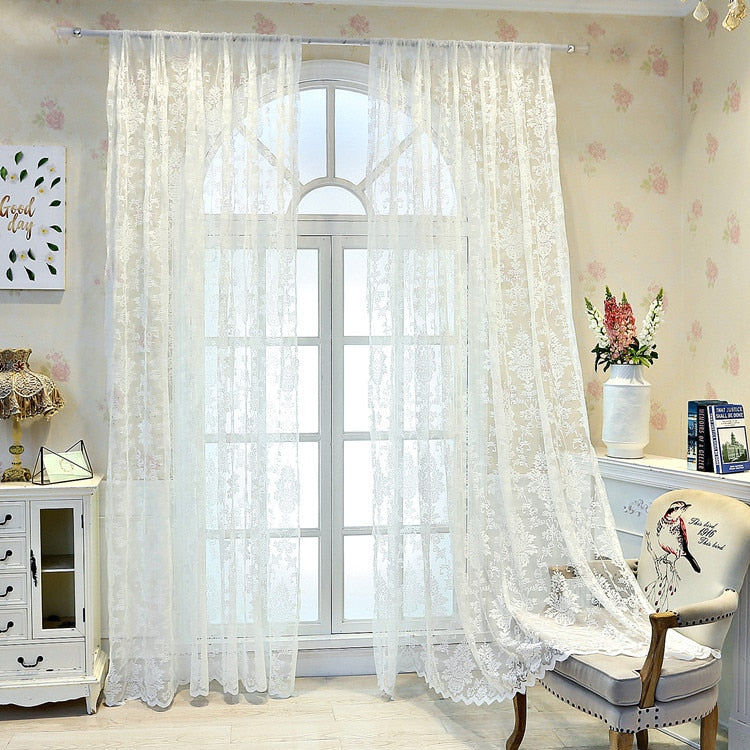 White Tulle Curtains for Living Room European-Style Window Mesh Yarn Sheer Window Curtains for Bedroom Girl Lace Princess Drapes