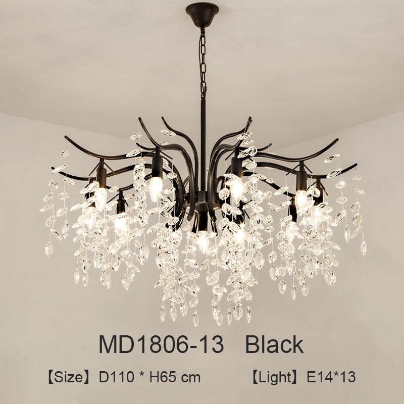 Nordic LED Crystal Chandeliers Gold Black Chandelier Luxury Lighting Kitchen Dining Living room Bedroom Lamp lustre pendente