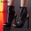 Eilyken 2022 Summer New Womens Ankle Boots Sandals High Quality PU Leather Buckle Strap Zip Stiletto Heels Plus Size 35-40 Shoes