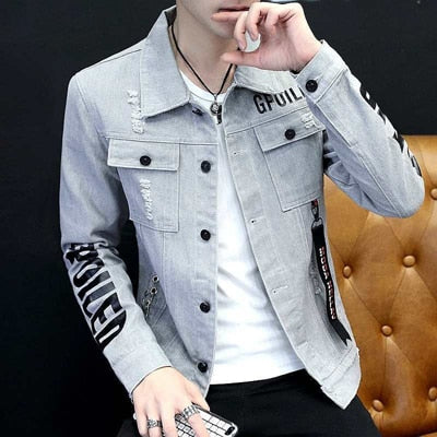 DIMUSI Men's Denim Jackets Fashion Male Nightclub Hip Hop Denim Coats Men Ripped Slim Outwear Cowboy Jean Jackets Clothing