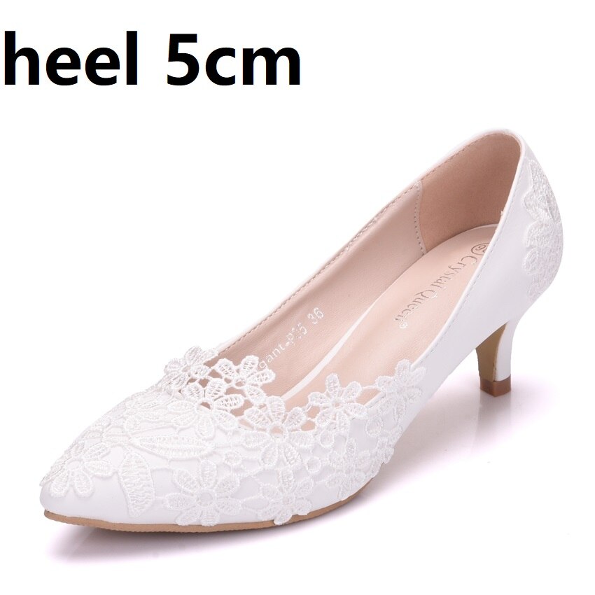 Crystal Queen White Lace Flower Pumps womens Elegant Wedding Shoes Bride High Heels Platform Ladies Wedges Party Dress Shoes