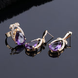 Women Gold Color Purple Zircon Crystal African Beads Necklace Bracelet Earring Ring Saudi Jewelry Set Party Bridal Decoration