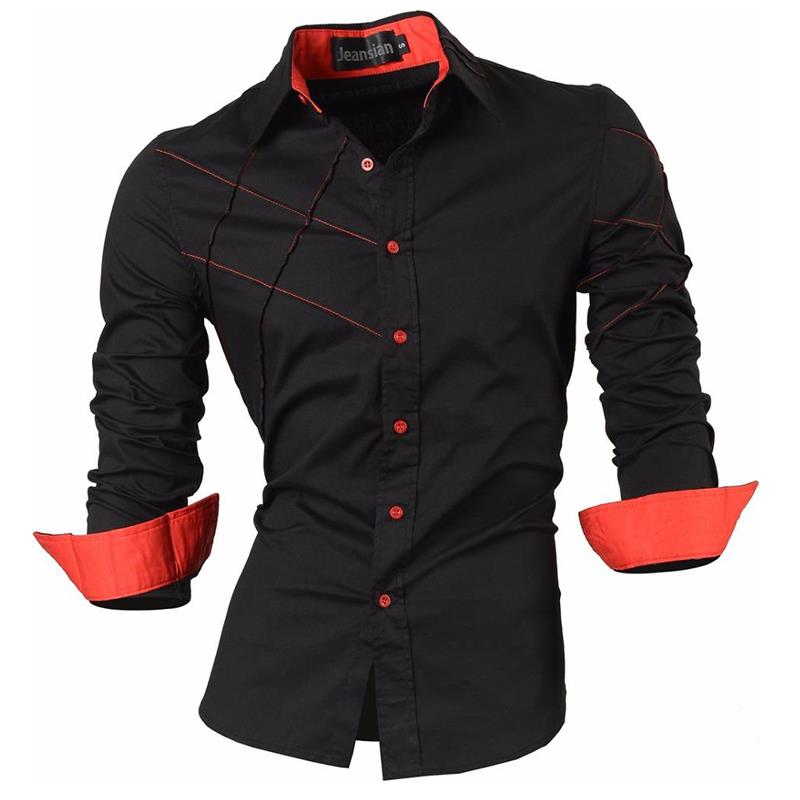 jeansian Spring Autumn Features Shirts Men Casual Long Sleeve Casual Slim Fit Male Shirts Zipper Decoration (No Pockets) Z015