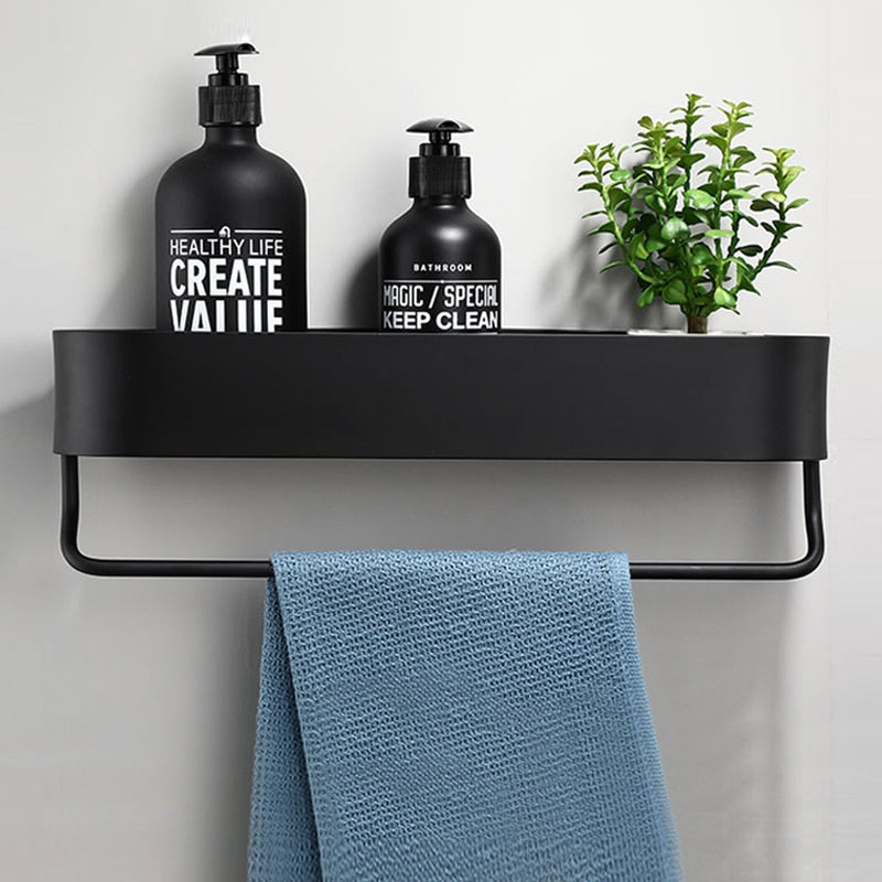 Punch-free Bathroom Shelf Towel Rack Toilet Storage Rack Sundries Organizer Shampoo Holder