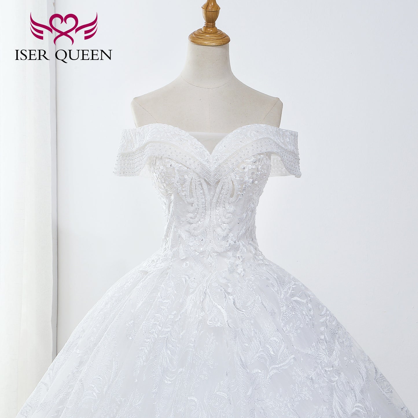 Cap Sleeves Beading Sequined Pearls Ball Gown Wedding Dresses Princess Stylish Lace up Off White Vestido De Novia WX0043