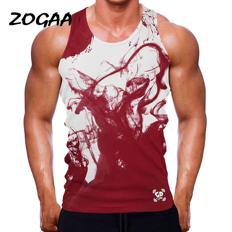 ZOGAA Vests Men Gyms Tank Tops Muscle Guys Sleeveless Bodybuilding Fitness Workout O-Neck Printed Trendy Leisure All-match Hot