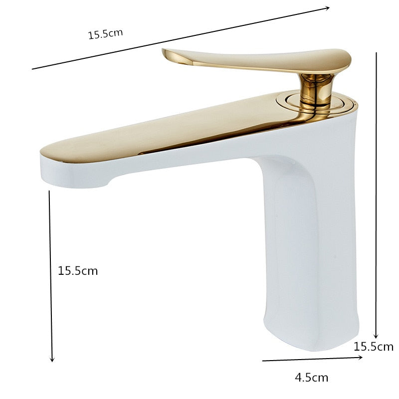 Bathroom Faucet Solid Brass Bathroom Basin Faucet Cold And Hot Water Mixer Sink Tap Single Handle Deck Mounted White & Gold Tap