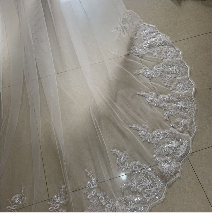 wedding veil White Ivory Cathedral Wedding Veils Long Lace Edge Bridal Veil with Comb Wedding Accessories Bride Veu