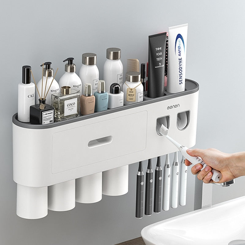 PEISI Multifunctional Toothbrush Holder Automatic Toothpaste Squeezer Dispenser Organizer Storage Rack Bathroom Accessories Set