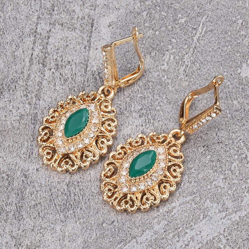 Kinel Dubai Gold Color Arabic Earring For Women Ethnic Wedding Jewelry Morocco Caftan Fashion Accessories Crystal Gift