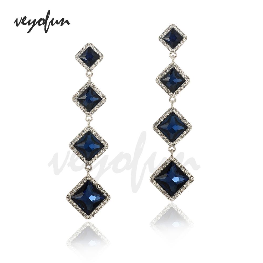 Veyofun Classic Long Crystal Drop Earrings Elegant Rhinestone Bridal Dangle Earrings Fashion Jewelry for Women Wholesale