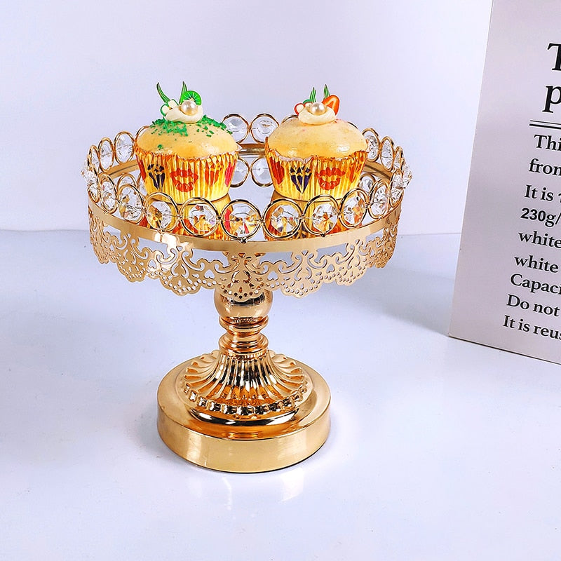 Gold Cake Plate Stand Acrylic Mirror High Base Metal Cupcake Dish Party Filming Props Dessert Wedding Tray Decoration Display