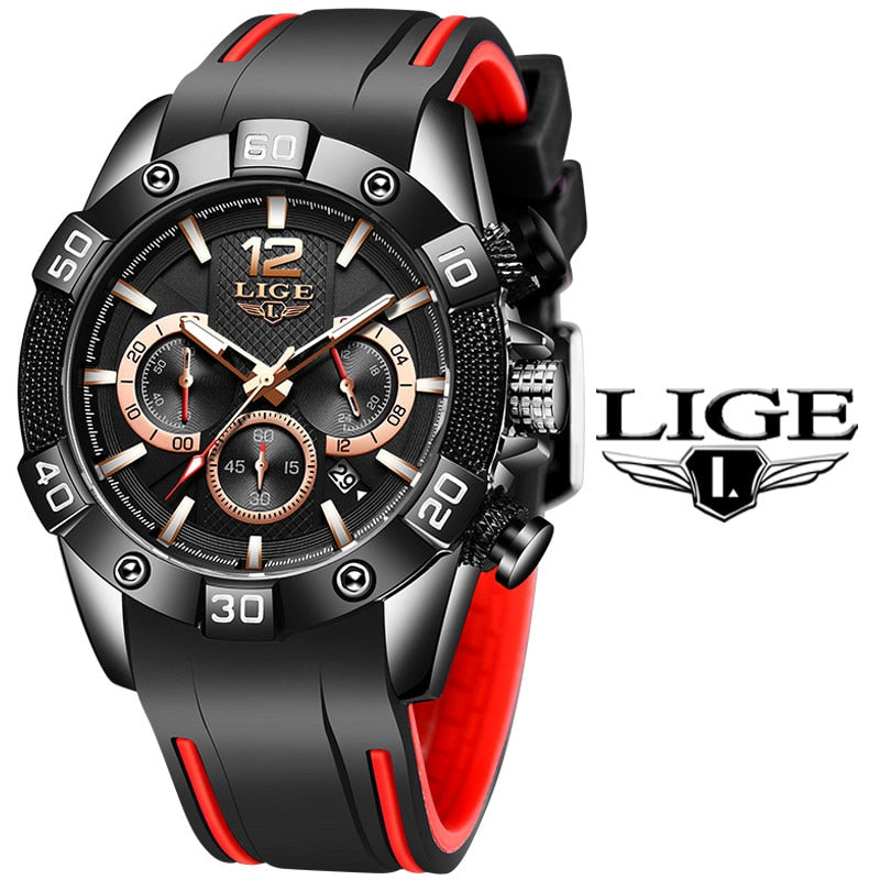 LIGE 2021 New Fashion Blue Mens Watches Top Brand Luxury Clock Sports Chronograph Waterproof Quartz Watch Men Relogio Masculino