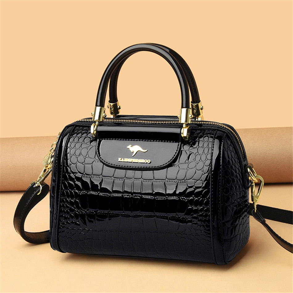 Luxury Patent Leather Handbags for Women Designer Crocodile Pattern Women's Shoulder Crossbody Bag New Ladies Messenger Purses