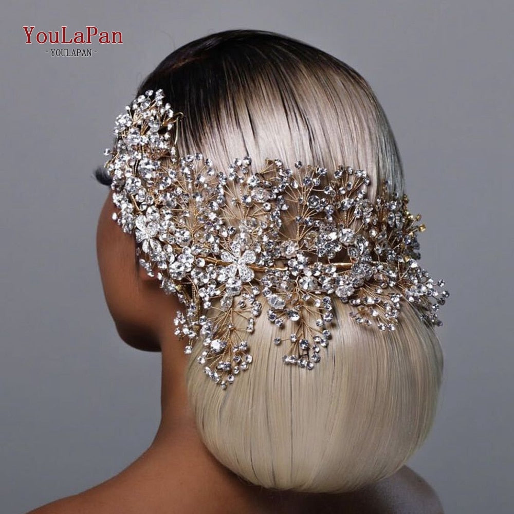 TOPQUEEN HP240 Golden Wedding Hair Jewelry Luxury Crystal Hair Ornaments Rhinestone Wedding Crown Woman Tiara Pageant Crown