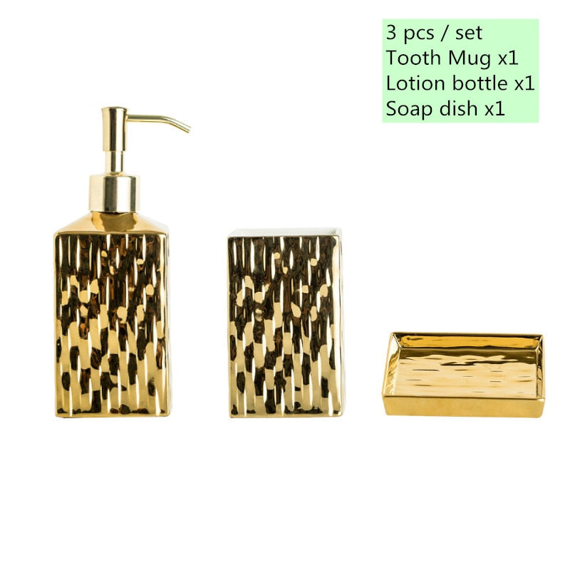 Ceramic Bathroom Accessories Set Gold silver Soap Dispenser Gargle Cup Soap Dish Home bathroom decor wash set Gold Finished