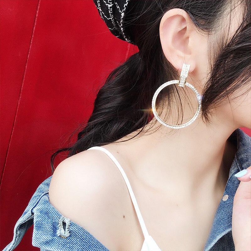 New Arrival Metal Hyperbole Round Women Dangle Earrings Fashion Female Korean Simple Jewelry Circle Earrings