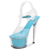 shuzumiao 2021 Women's Nightclub Super High Heels 17CM 15CM Stiletto Platform Transparent Crystal Sandals for Show Ladies Shoes