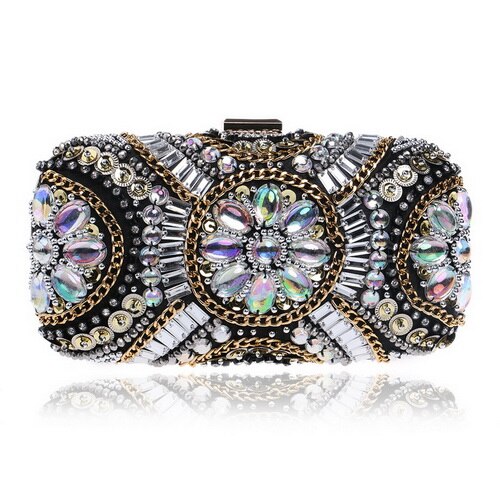 SEKUSA Vintage style women beaded evening bags embroidery small day clutches wedding bridal handbags diamonds case purse