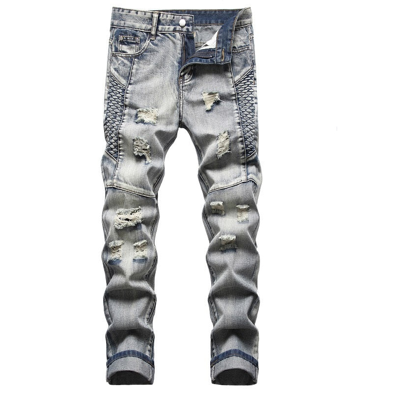 2021 New Fashion Mens Cotton Ripped Hole Jeans Casual Slim Skinny White Black Jeans Men Trousers Casual Male Hip hop Denim Pants