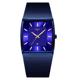 NIBOSI Mens Watches Top Brand Luxury Blue Square Quartz Watch Men Slim Waterproof Golden Male Wristwatch Men Relogio Masculino