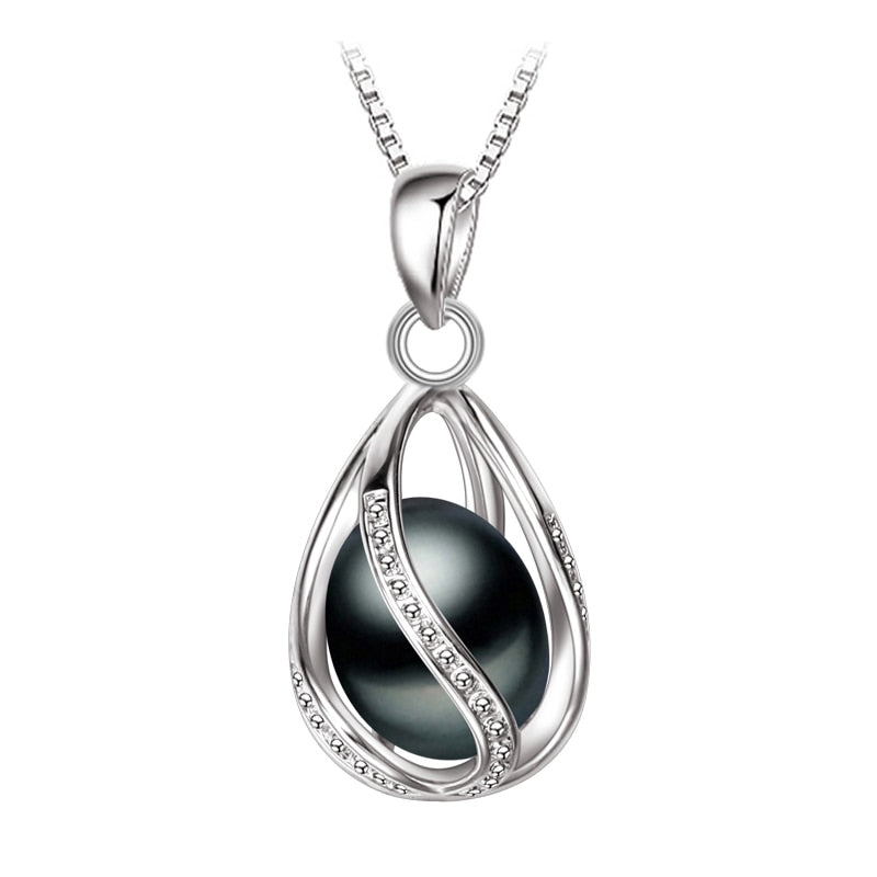 FENASY Natural Freshwater Pearl Pendant Cage Necklace Fashion 925 Sterling Silver Boho Statement Necklace Pearl Jewelry