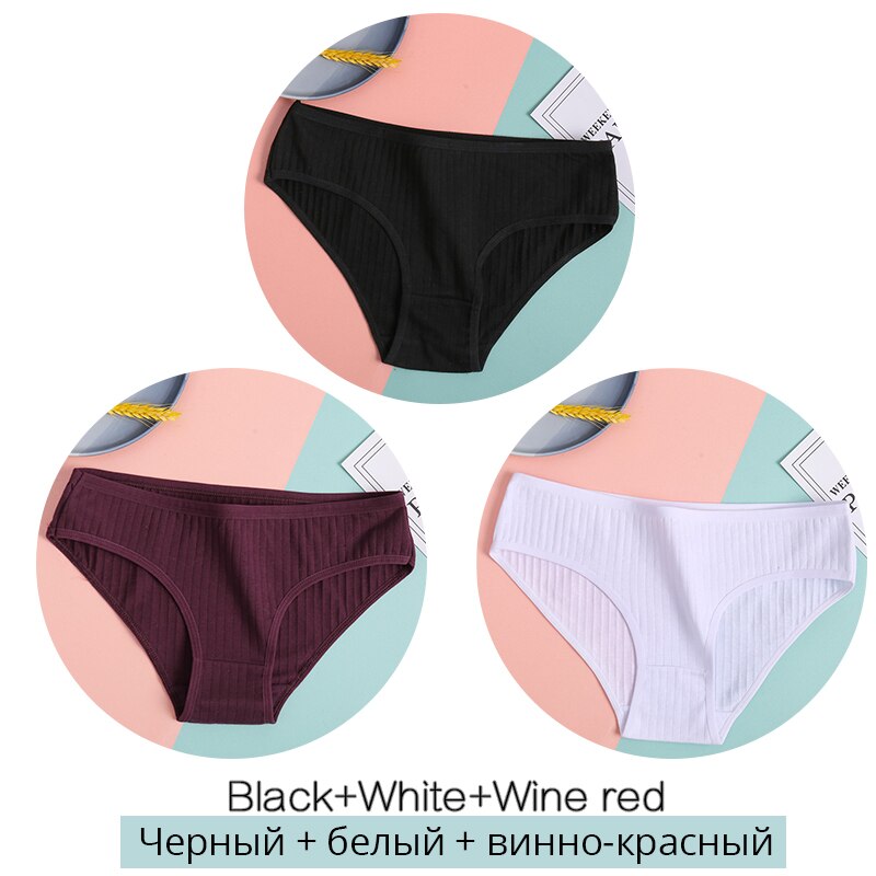 FINETOO Women's Cotton Panties 3Pcs Soft Striped Women Underpants Solid Girls Briefs Sexy Female Lingerie M-XL Comfort Underwear