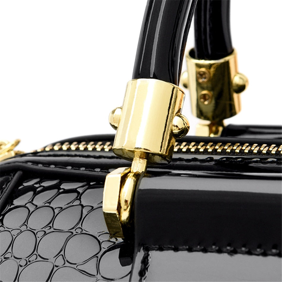 Luxury Patent Leather Handbags for Women Designer Crocodile Pattern Women's Shoulder Crossbody Bag New Ladies Messenger Purses