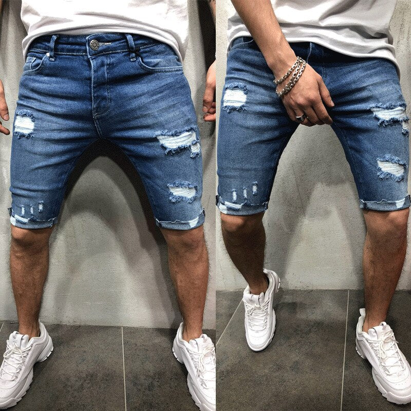 Mens Denim Chino Shorts Super STRETCH Skinny Slim Summer Half Pant Cargo Jeans