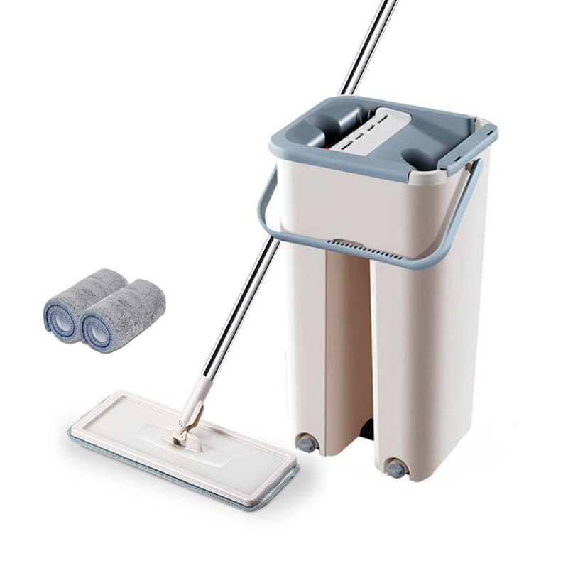 Drop Shipping Magic Microfiber Cleaning Mops Free Hand Mop with Bucket Flat Squeeze Magic Automatic Home Kitchen Floor Cleaner