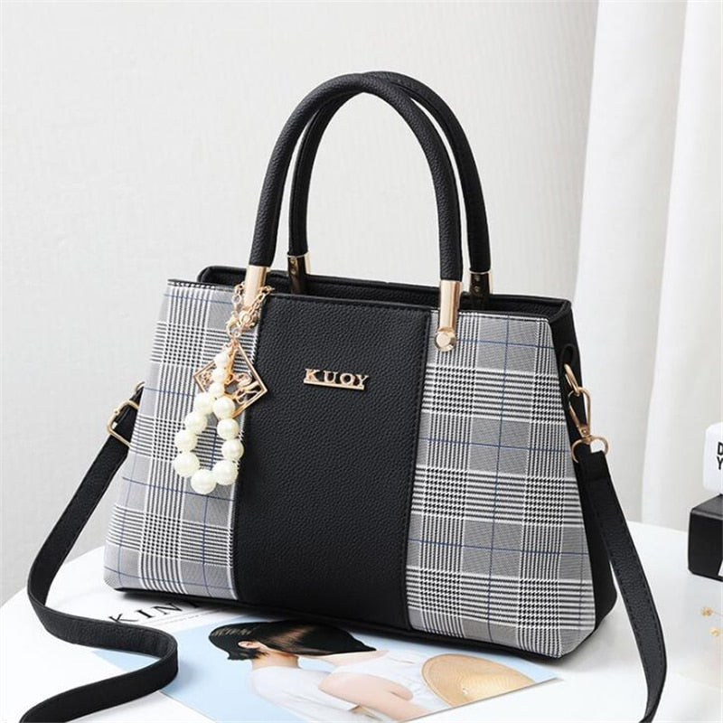 PU Leather Large Capacity Woman Handbag Grid Shoulder Bag Fashion Casual Luxury Designer Patchwork Crossbody Pack