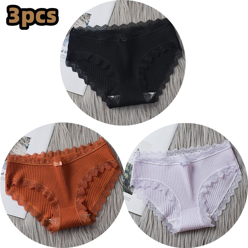 3PCS/lot Cotton Panties Women Comfortable Underwears Sexy Middle-Waisted Underpants Female Lingerie Big Size Ladies Briefs