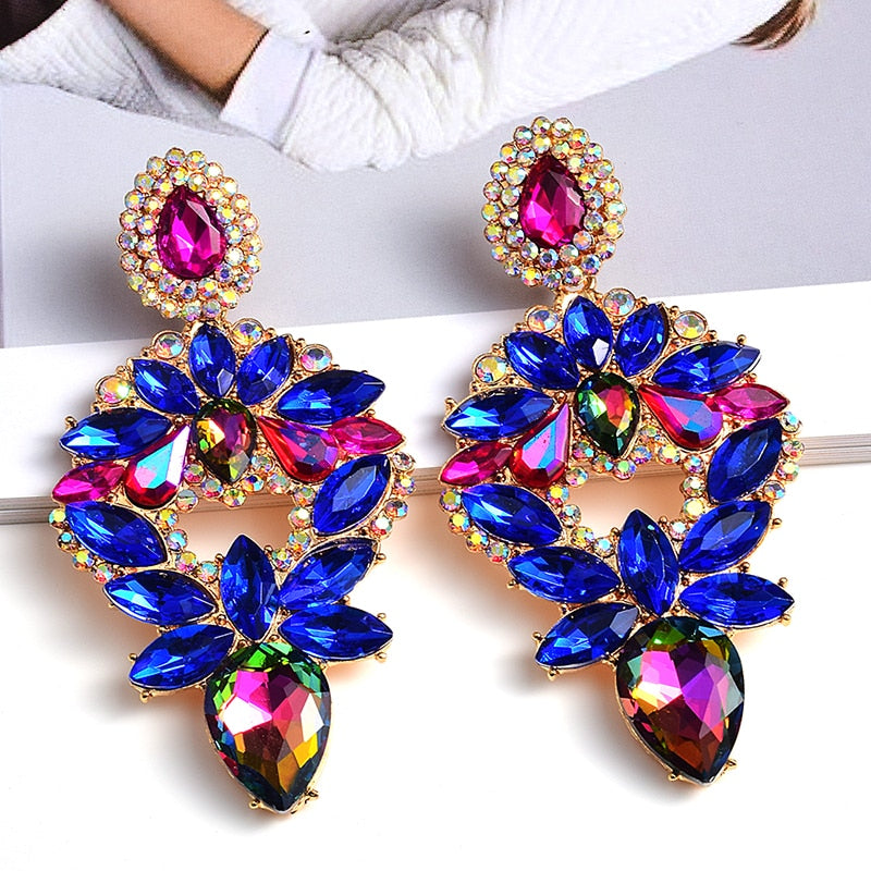 New Design Long Metal Colorful Crystal Drop Earrings High-Quality Fashion Rhinestones Jewelry Accessories For Women Wholesale