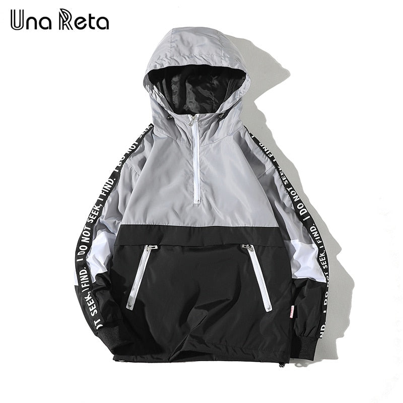 Una Reta Hooded Jackets Men New Patchwork Color Block Pullover Jacket Fashion Tracksuit Coat Men Hip Hop Streetwear Jacket Men