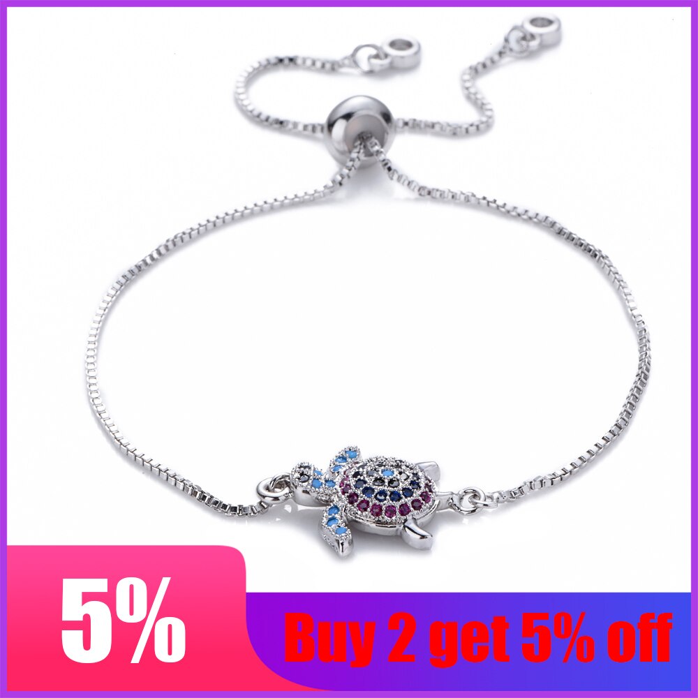 Women's gold rainbow turtle bracelets bangles jewelry cz zircon femme snake chain adjustable bracelet Fashion accessory