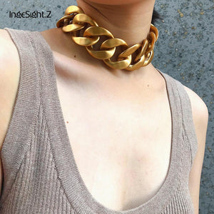 IngeSight.Z Men Punk Hip Hop Miami Curb Cuban Thick Choker Necklace Women Vintage Chunky Heavy Clavicle Necklace Collar Jewelry