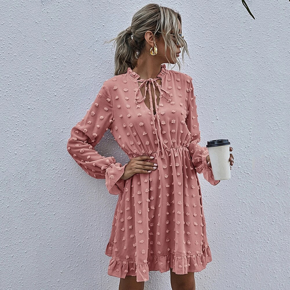 Elegant Black Long Sleeve Dress Women 2021 Chiffon Lace Casual Ruffle Office Dresses Ladies Mini Sundress Vestidos Mujer