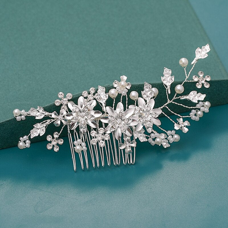 Bride Hair Combs Hair Accessories Wedding  parties Bridal Headpiece Silver Color Handmade Crystal Pearl Wedding Ornaments Hair Jewelry