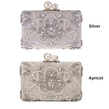Apricot Silver Crystal Clutch Bags Handmade Beaded Pearl Wedding Clutch Purse Luxury Handbags Women Shoulder Bags ZD1361
