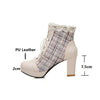 New Arrival Designer Shoes Women Plus Size 43 Tweed Boots Square High Heels Platform Tweed Shoes Autumn Winter Lace up Round Toe