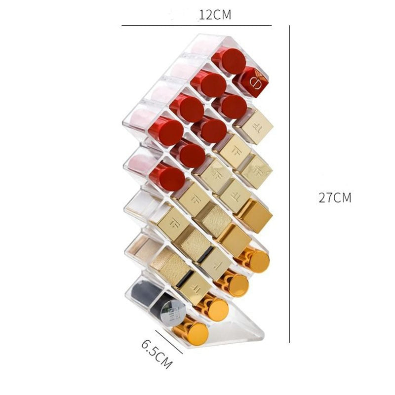 Lipstick Holder Make-up Organizer Cosmetic Storage Box Lip Gloss Storage Rotating Display Stand Transparent Plastic Storage Box