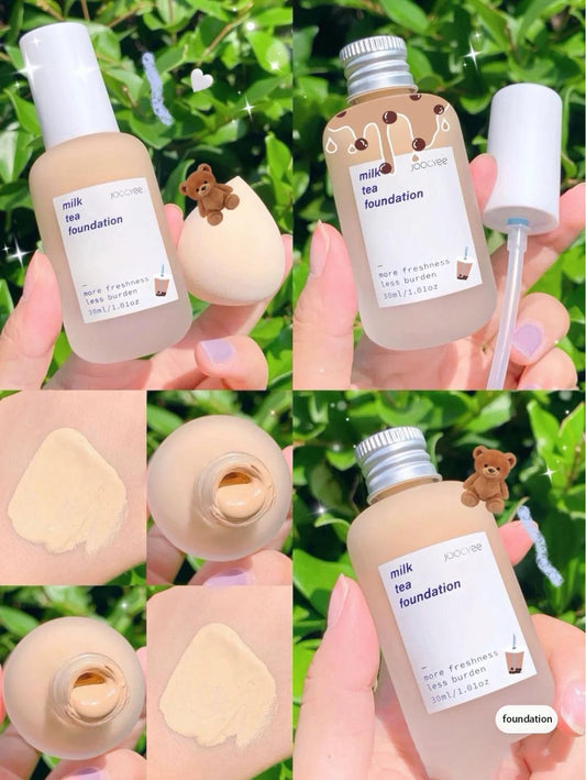 Milk Tea Liquid Foundation Waterproof and Long-lasting Full Coverage Oil Control Makeup Base Moisturizing Foundation