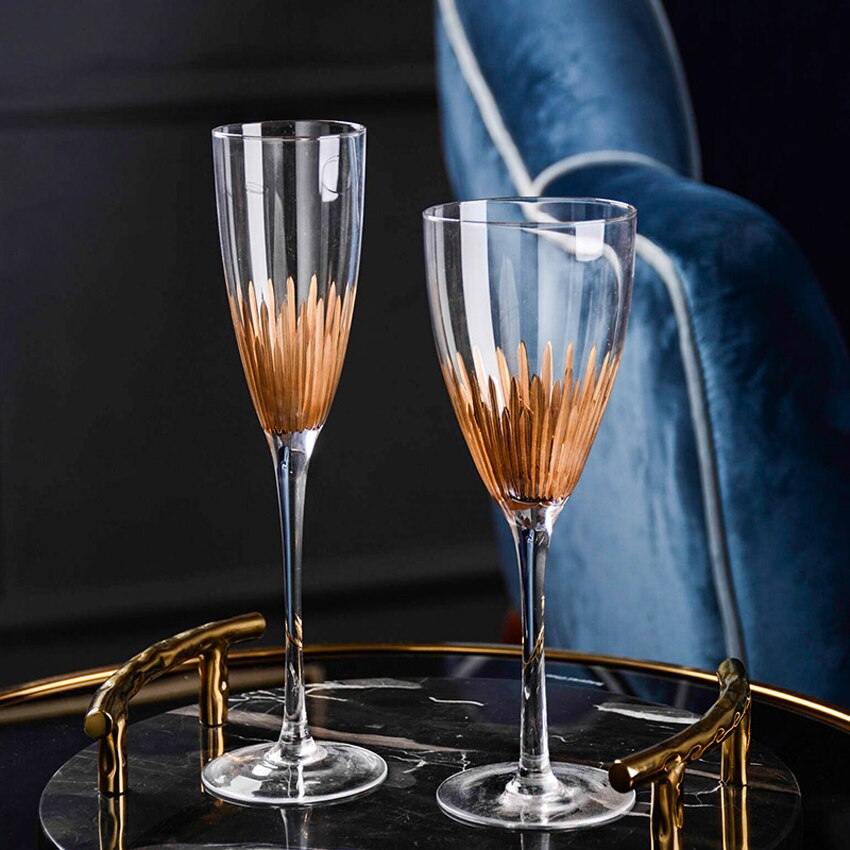 High quality Crystal glass cup golden side Goblet Wine Cup Champagne Glasses Creative Bar party hotel Home Drinking Ware