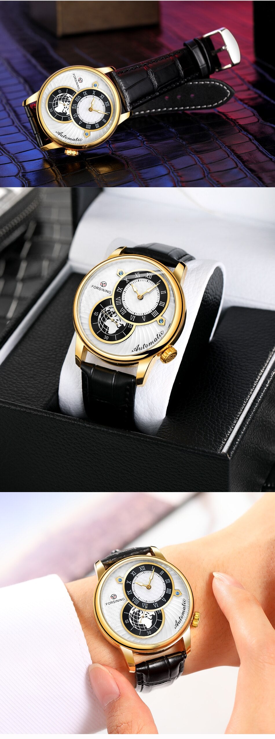 New FORSINING FSG8201 Men's Watch Waterproof Mechanical Mens Watches Leather Belt Luxury Business Automatic Watch Men Wristwatch